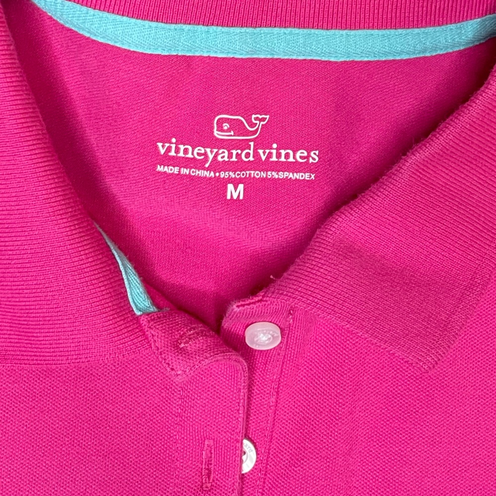 VINEYARD VINES Hot Pink Polo Shirt Short Sleeve Whale Lovo Size Medium - Picture 6 of 8